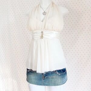 vintage speechless rhinestone halter top y2k shimmer empire waist party cami